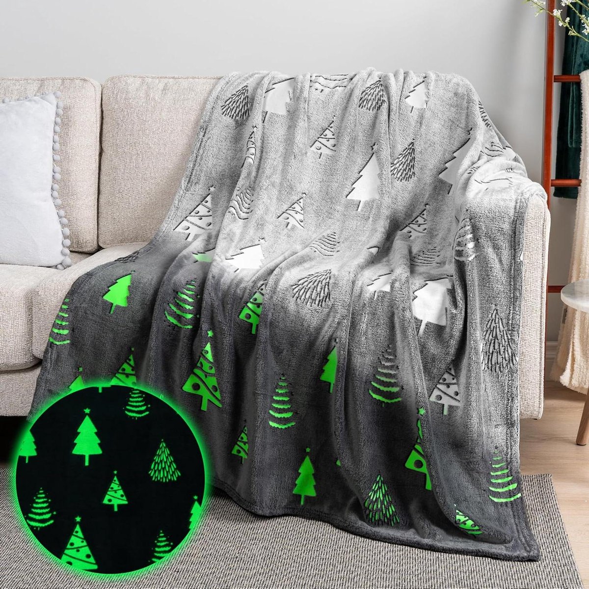 Glow in the Dark Deken - Kinderspeelgoed deken - Gezellige avonden thuis - Uniek Kerstboompatroon - 50 x 60 Inch