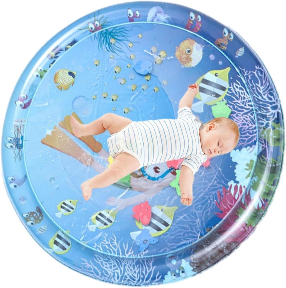 Waterspeelmat Baby - Opblaasbaar Speelkleed - Motorische Ontwikkeling - Veilig PVC Materiaal - 80 cm Diameter - Duikjongen Design