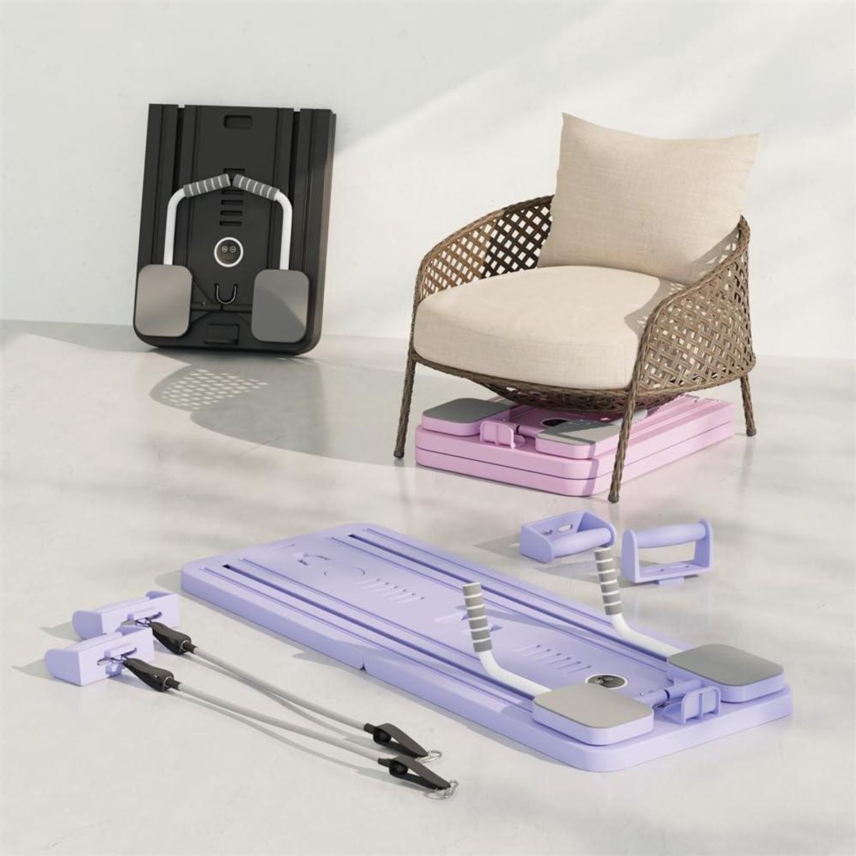 Pilates Hervormer Set - Fitness Plank - Thuis Trainen - 5-in-1 Multifunctioneel - Compact Opvouwbaar - Roze