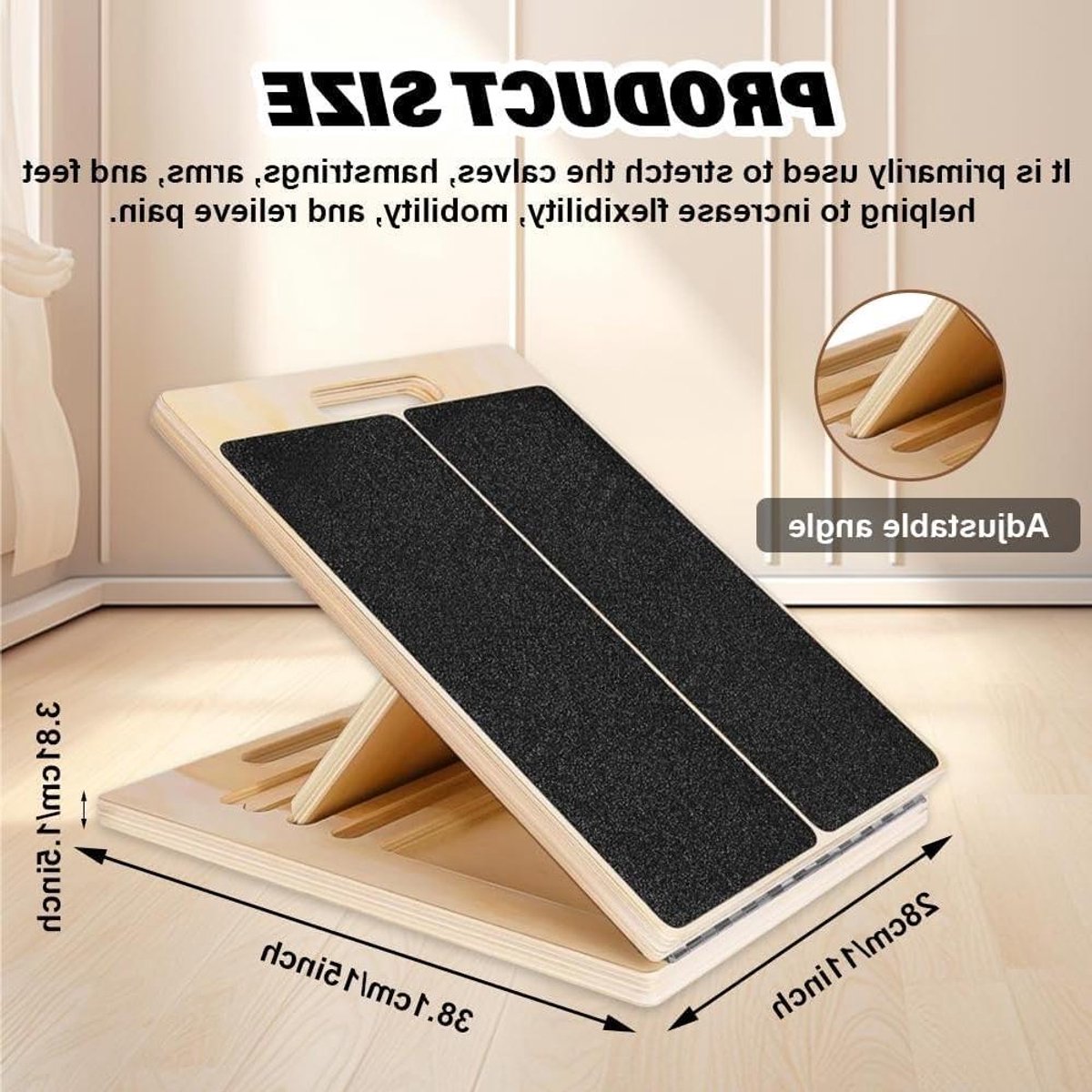 Houten Schuin Plank - Kuit Strekker - Spier Rekken - 5 Hoogtes Instelbaar - 42 x 30.7 cm - Zwart