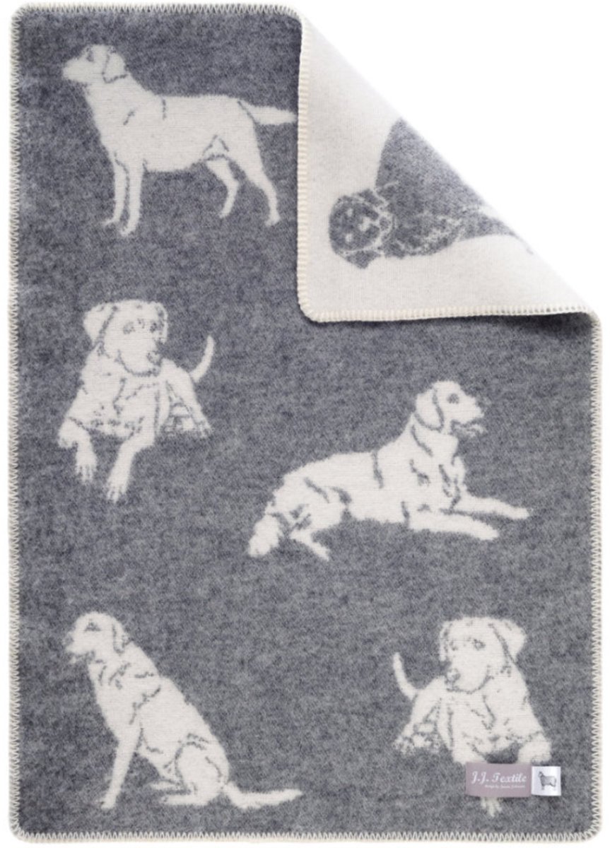 JJ Textile Wollen Babydeken - DOG (Grijs) 65x90cm - Wieg Ledikant