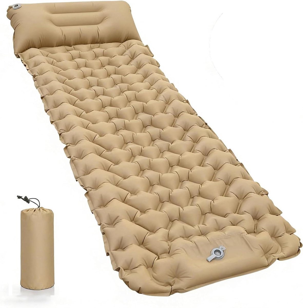 Campingmatras - Luchtbed Strandmat - Outdoor slapen - Ingebouwde voetpomp - 195 x 70 x 9 cm - Kaki