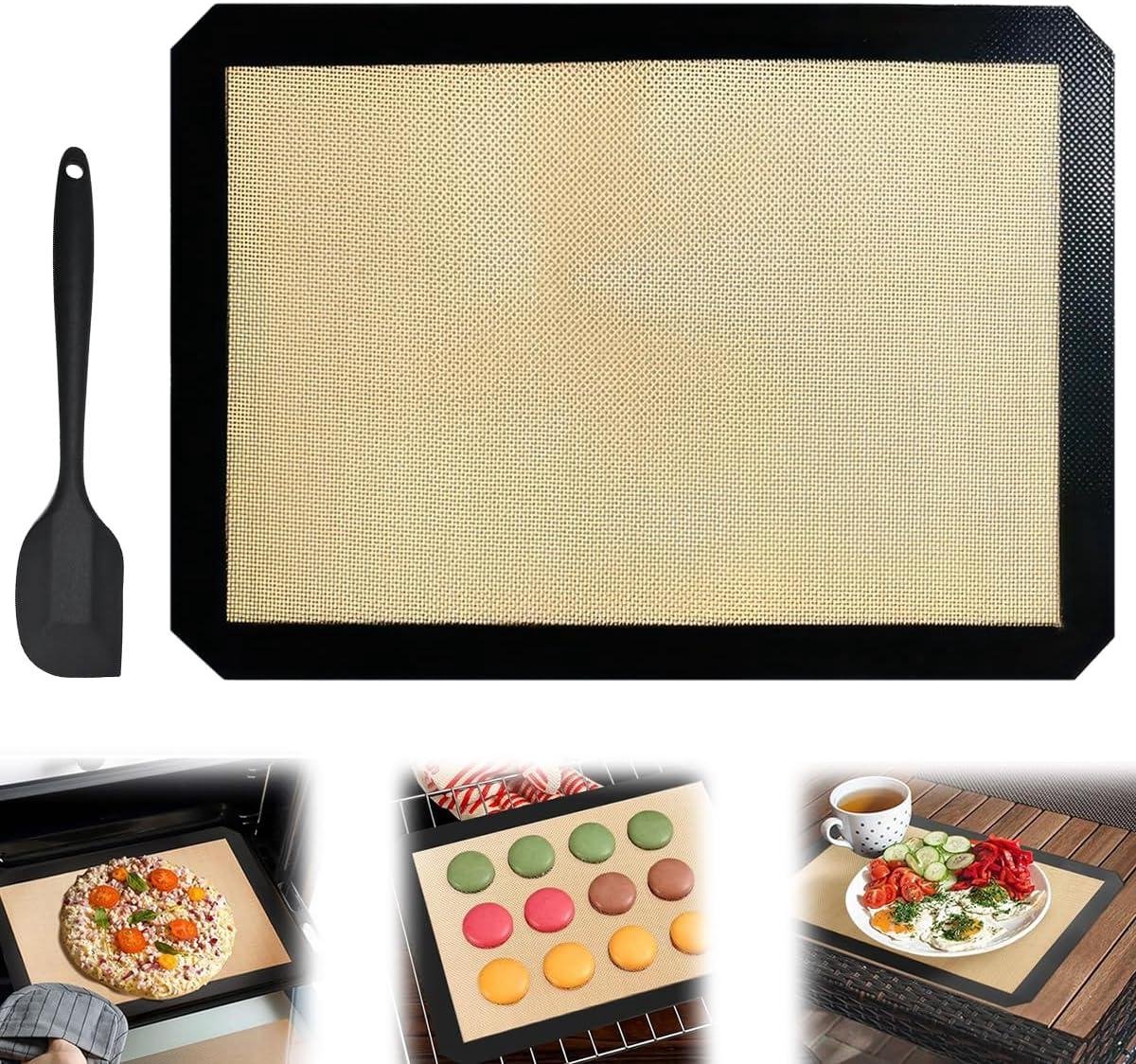 Siliconen Bakmatten Set - Bakonderlegger Spatel - Bakken Deeg Kneden - Antiaanbaklaag Hittebestendig - 295 x 42cm - Grijs