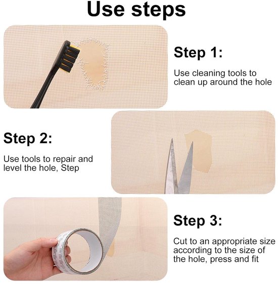 Schermreparatietape - Hordeur reparatieset - Gaten en scheuren dichten - Sterke zelfklevende - Op maat te knippen - Zwart — afbeelding 5