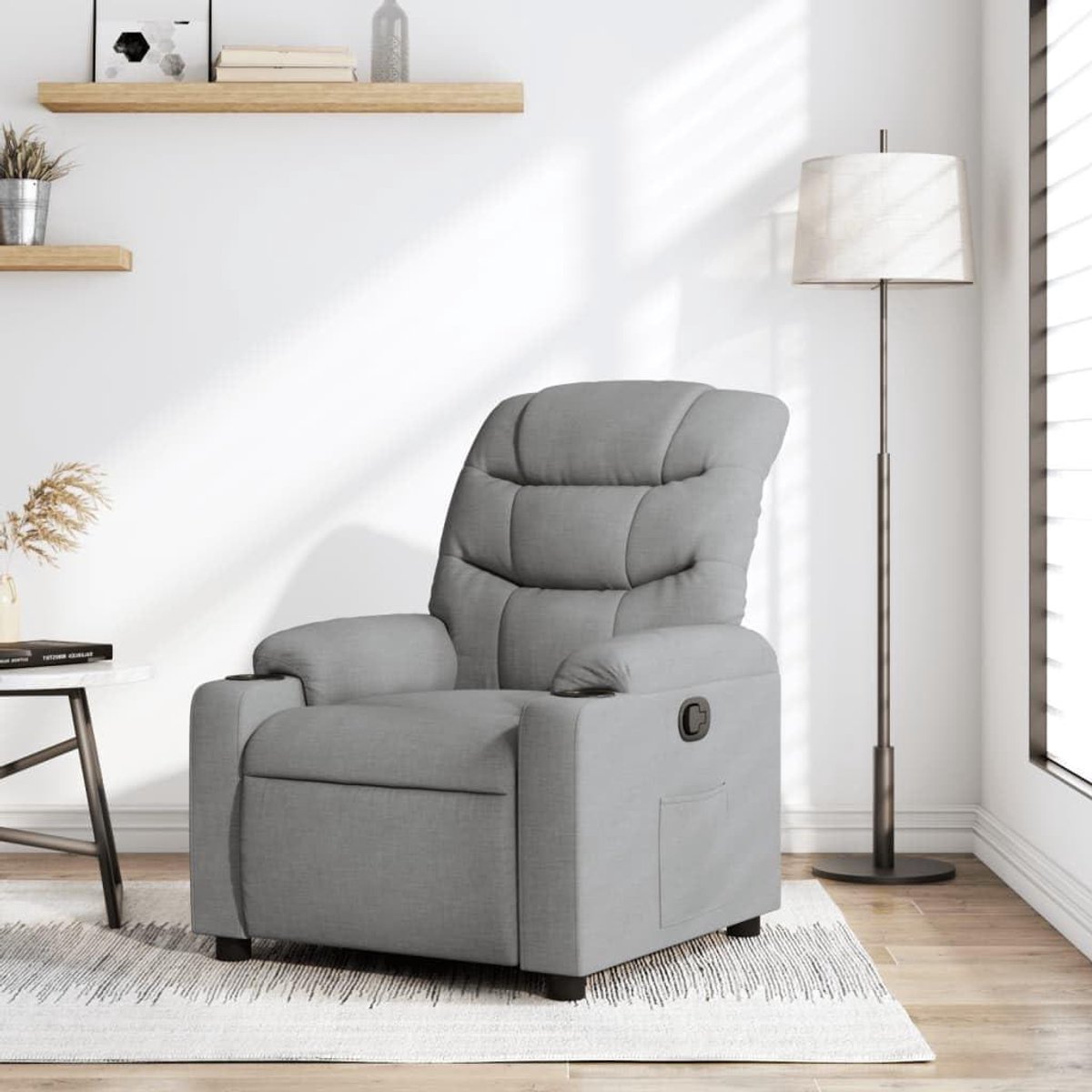 Relaxstoel stof - Comfortabele stoel - Ontspannen thuis - Handmatige ligfunctie - 75.5 x 93 x 99.5 cm - Lichtgrijs