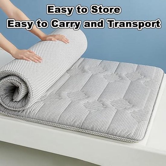 Japanse Futon Matras - Vloerligstoel Slaapkussen - Comfortabel Slapen - Extra Dik Ergonomisch - 90x200cm - Blauw — afbeelding 4