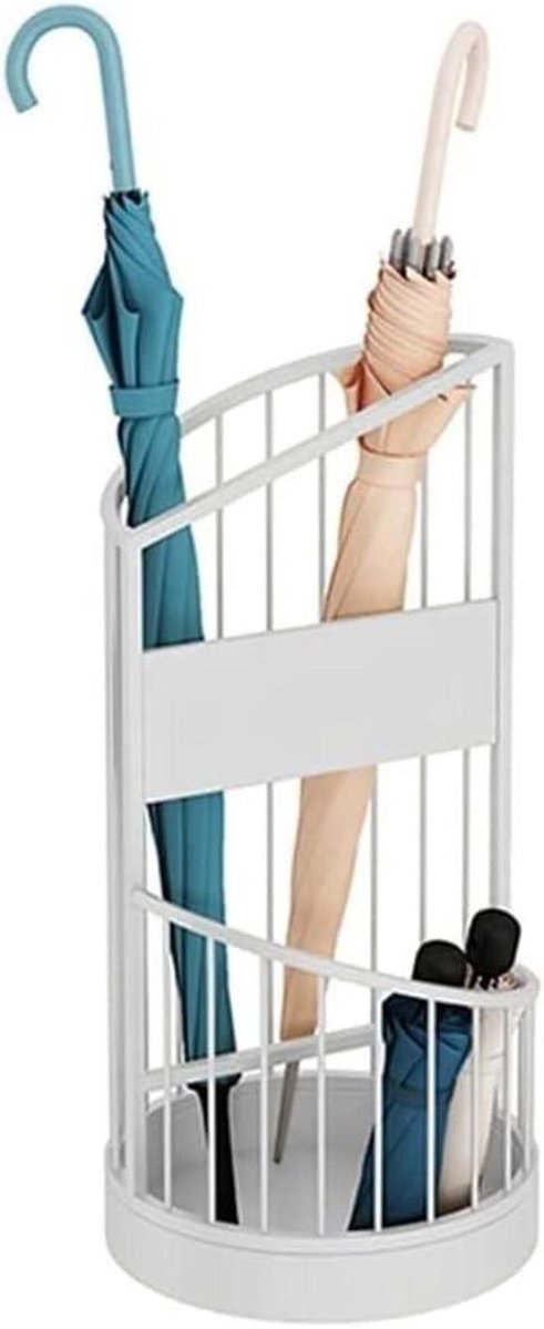 Paraplubak Metaal - Parapluhouder Emmer - Entree Organiseren - Met Opvangbak - 25x25x55cm - Wit