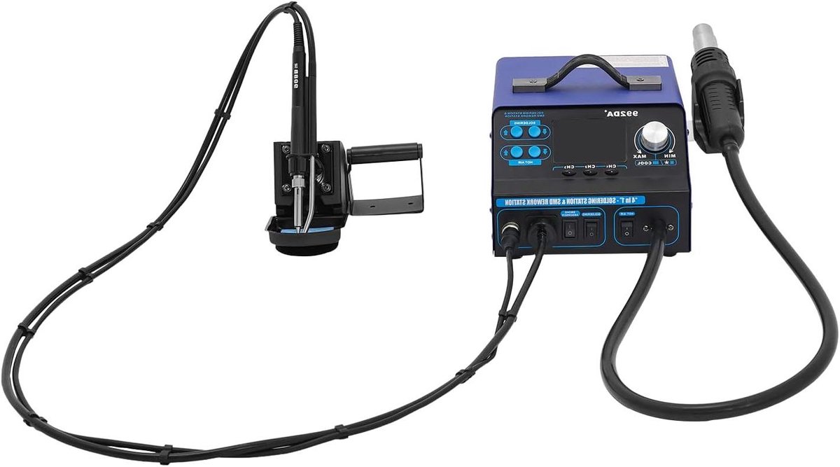 Soldeerstation 780W - Reparatiestation Hete Lucht - Elektronica Reparatie - PID Temperatuurregeling - 100-480°C - Zwart