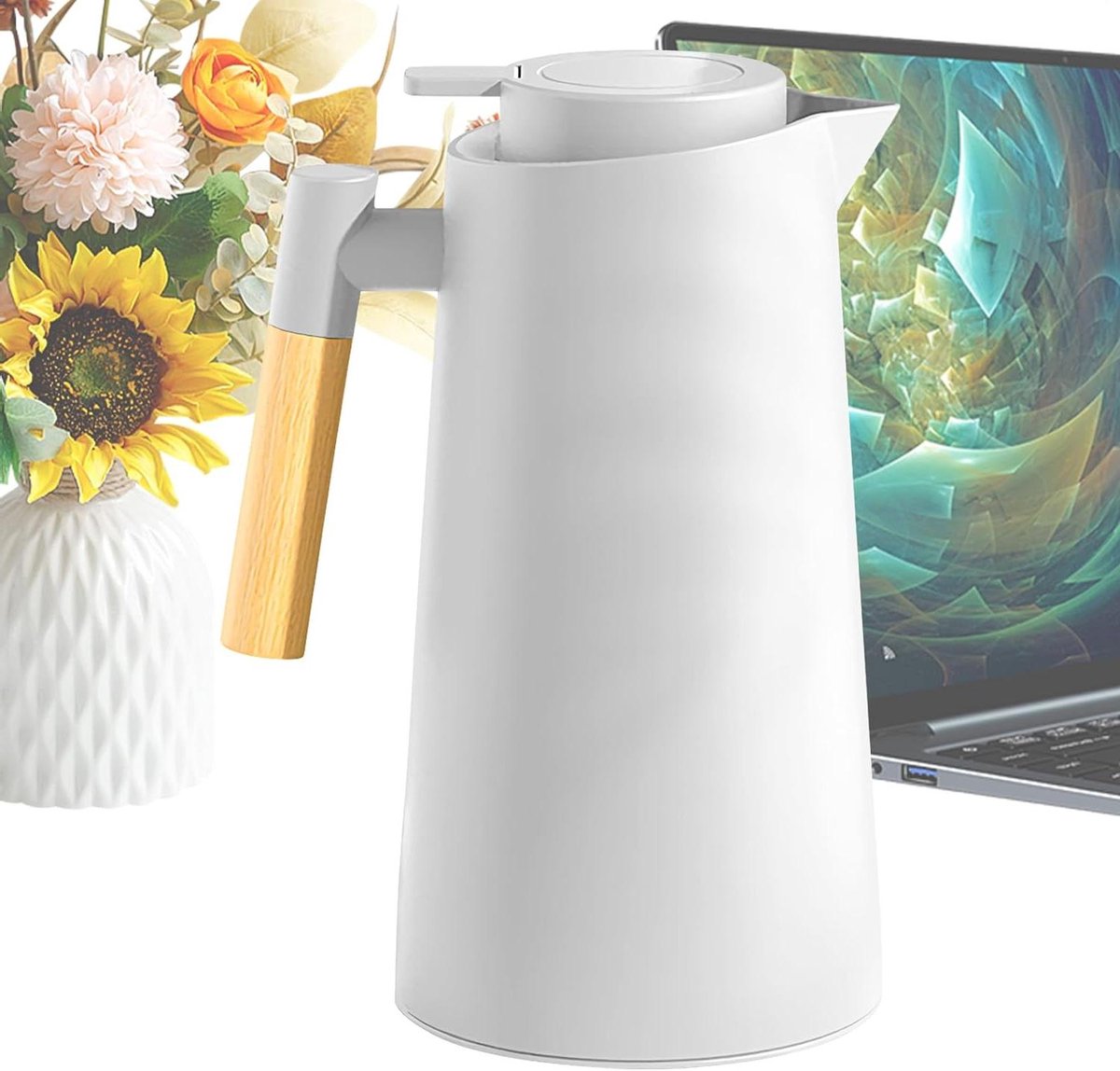 Thermosfles - Waterkan - Dranken Koel Houden - Glazen Binnenvoering - 1 Liter - Wit