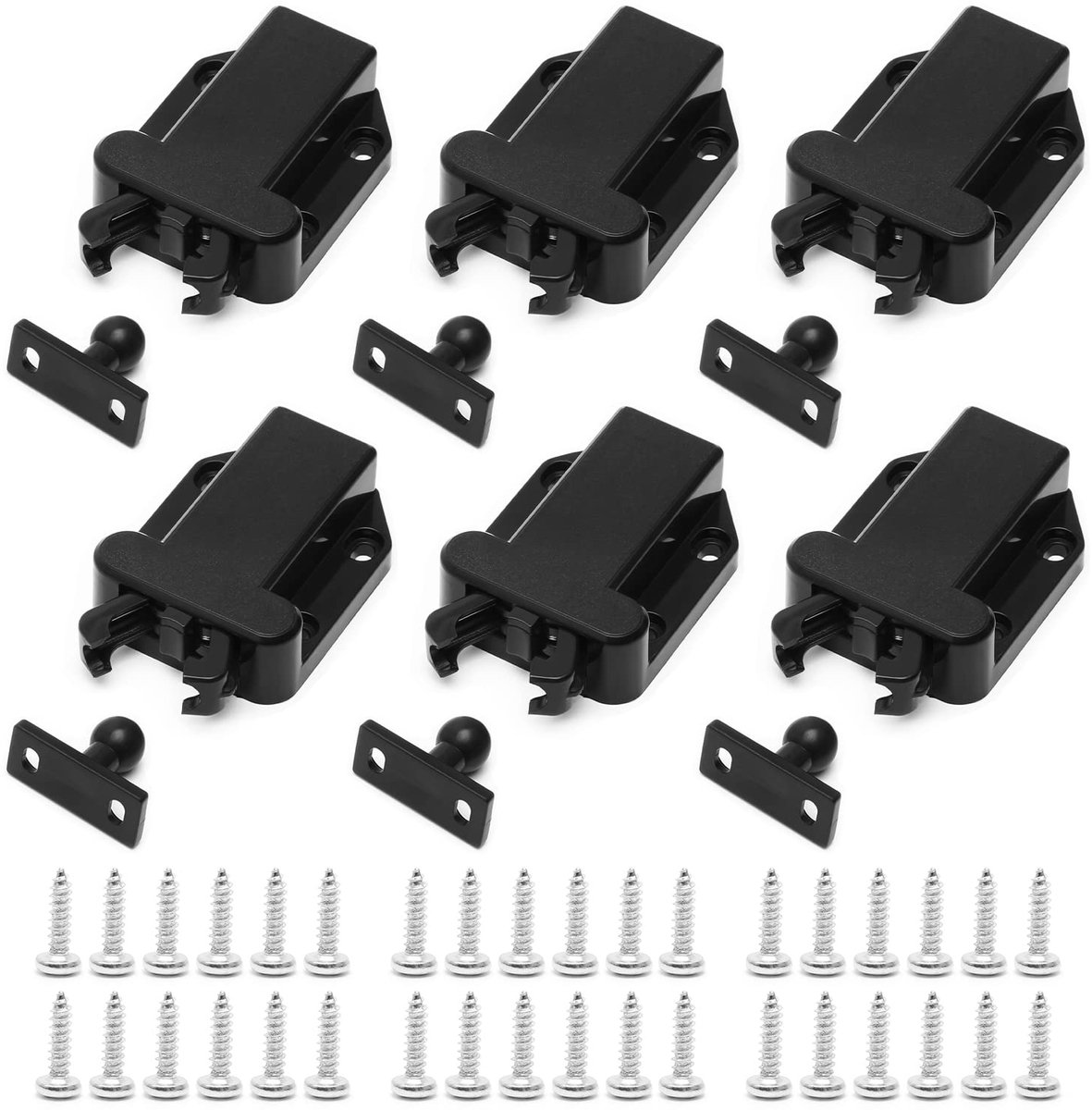 carmdering - Push Latch - Drukknop Sluiting - Meubel Vergrendeling - Zelfsluitend Mechanisme - Tactiele Bediening - ABS-Plastic - Niet-Magnetisch Ontwerp - Veilig Voor Elektronica - Greeploos Design - 6 Stuks