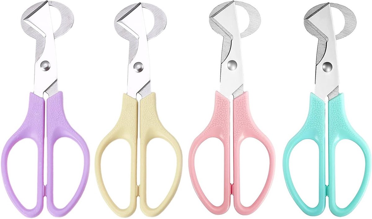 Eieren Snijden en Openen Set van 4, RVS Eierschaar voor Koken, Eieren Scheiden en Keukenaccessoires (Beige, Roze, Paars, Blauw)