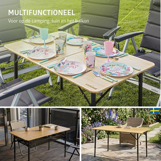 Campout Campingtafel - 120 x 70 cm - Inklapbare Tuintafel - Opvouwbare Camping Tafel - Vouwtafel - Klaptafel - 6 personen - Hoogte Verstelbaar - Inclusief Handvat - Bamboe van Campout — afbeelding 5