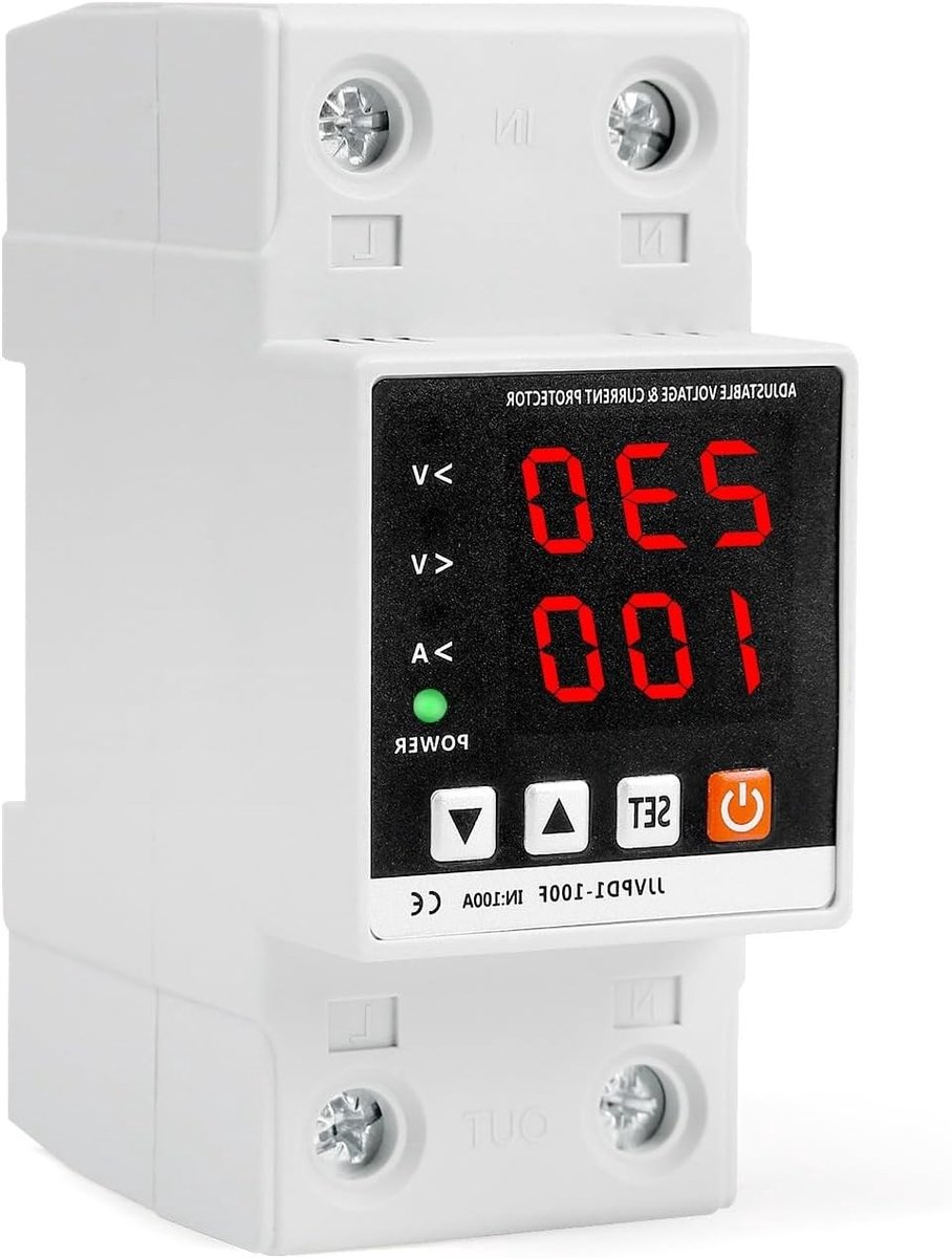 Instelbare over- en onderspanning bescherming 230 V AC 2P 100 A met overbelastingsbeveiliging en relais voor spanningsbeveiliging