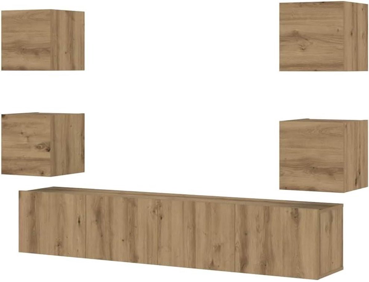 TV Wandkasten - Tv meubel mediakast - Media opbergen - Decoratief en praktisch - 80x30x30 cm - Eikenkleur