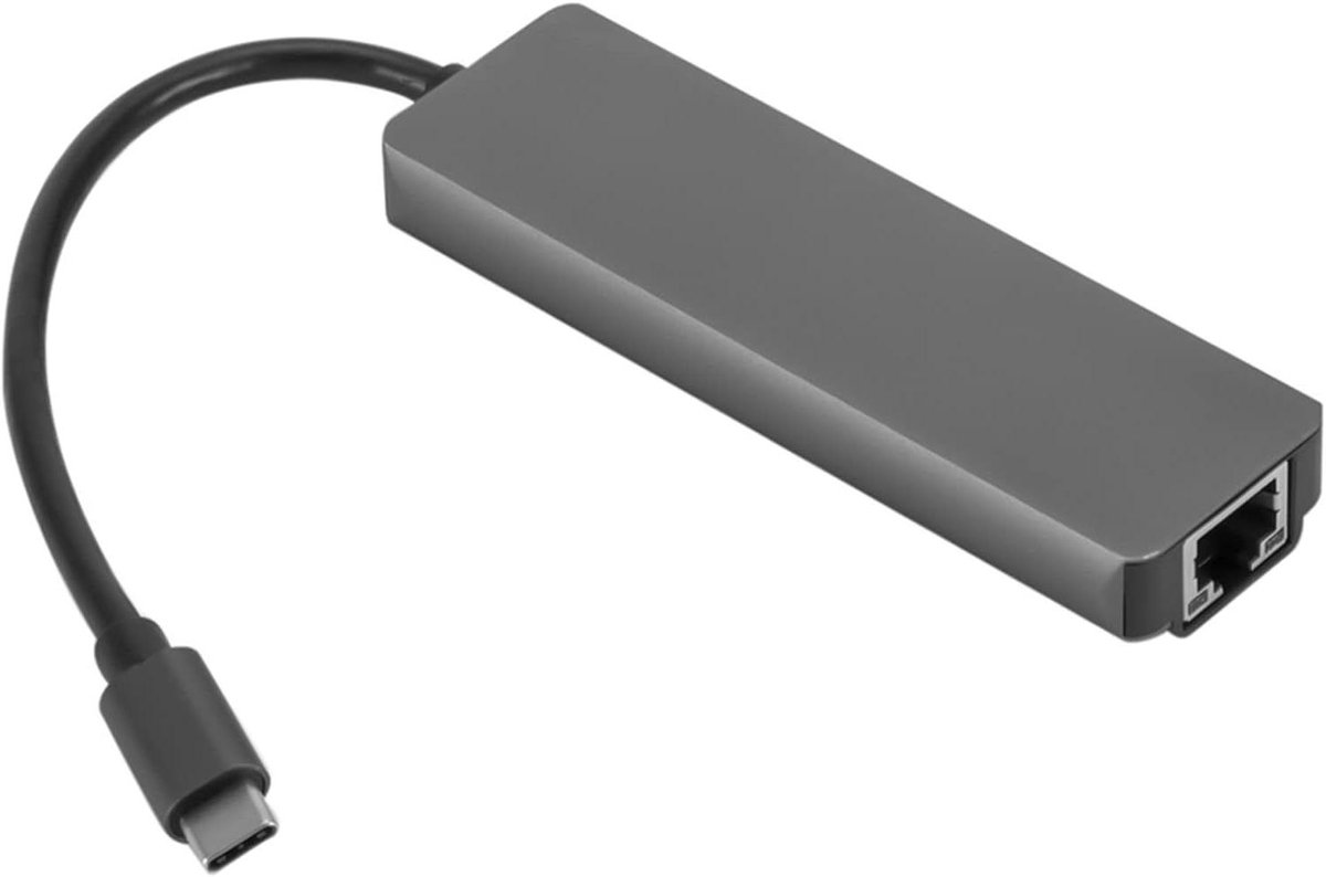 USB C Hub - Type C Adapter - Laptop Uitbreiden - Gigabit Ethernet Poort - 5 Poorten - Grijs