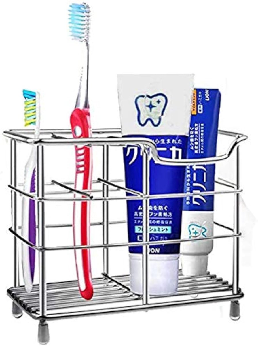 carmdering - Tandenborstelhouder - Tandenborstelrek - Badkamer Organizer - Sneldrogend Rasterontwerp - Antislip Siliconen Voet - Roestvrij Staal 304 - Ruimtebesparend Compact - Hygiënisch En Duurzaam - 4 Stuks