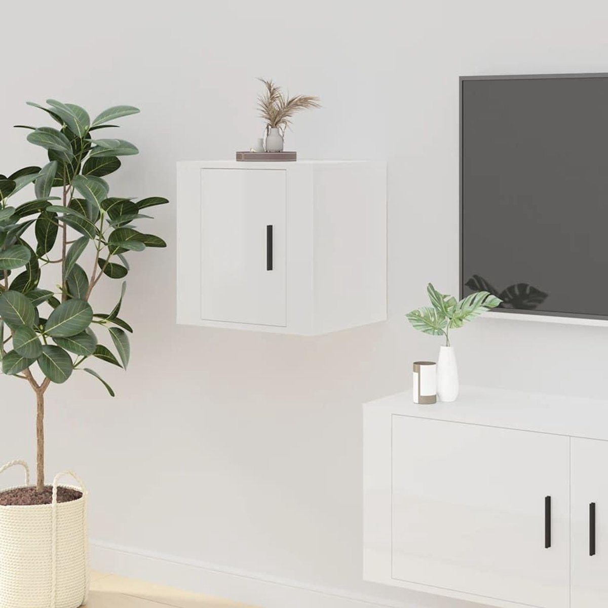 Wandmeubel TV Kast - Mediabox Ophangen - Opbergen Woonkamer - Hoogglans Afwerking - 40x34.5x40cm - Wit