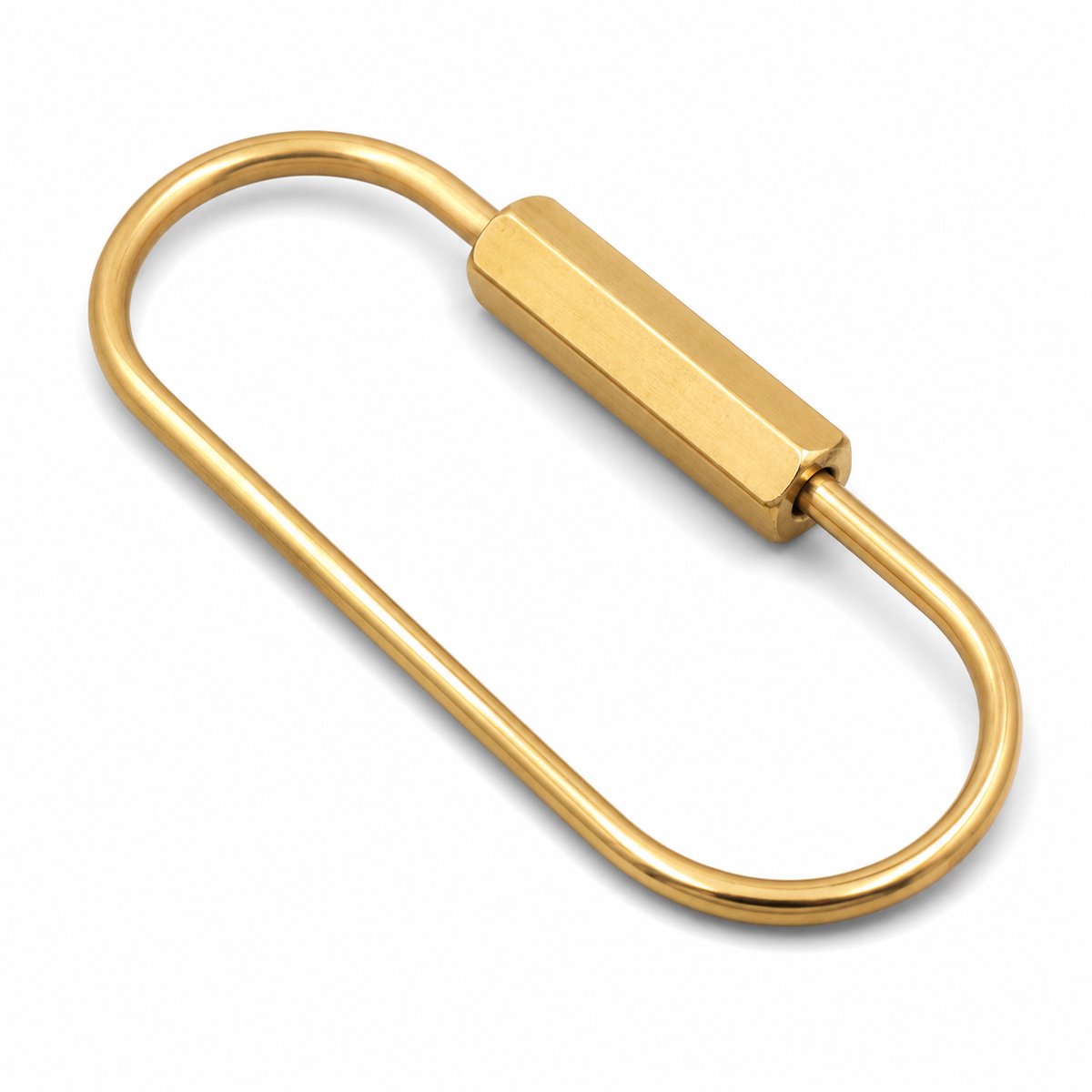Travel Cords - Sleutelhanger Messing Ovaal met Zeshoekige Draaisluiting – 8,6 x 3,3 cm – Stevige Sleutelhouder voor Tas, Kaarthouder en Riemlus