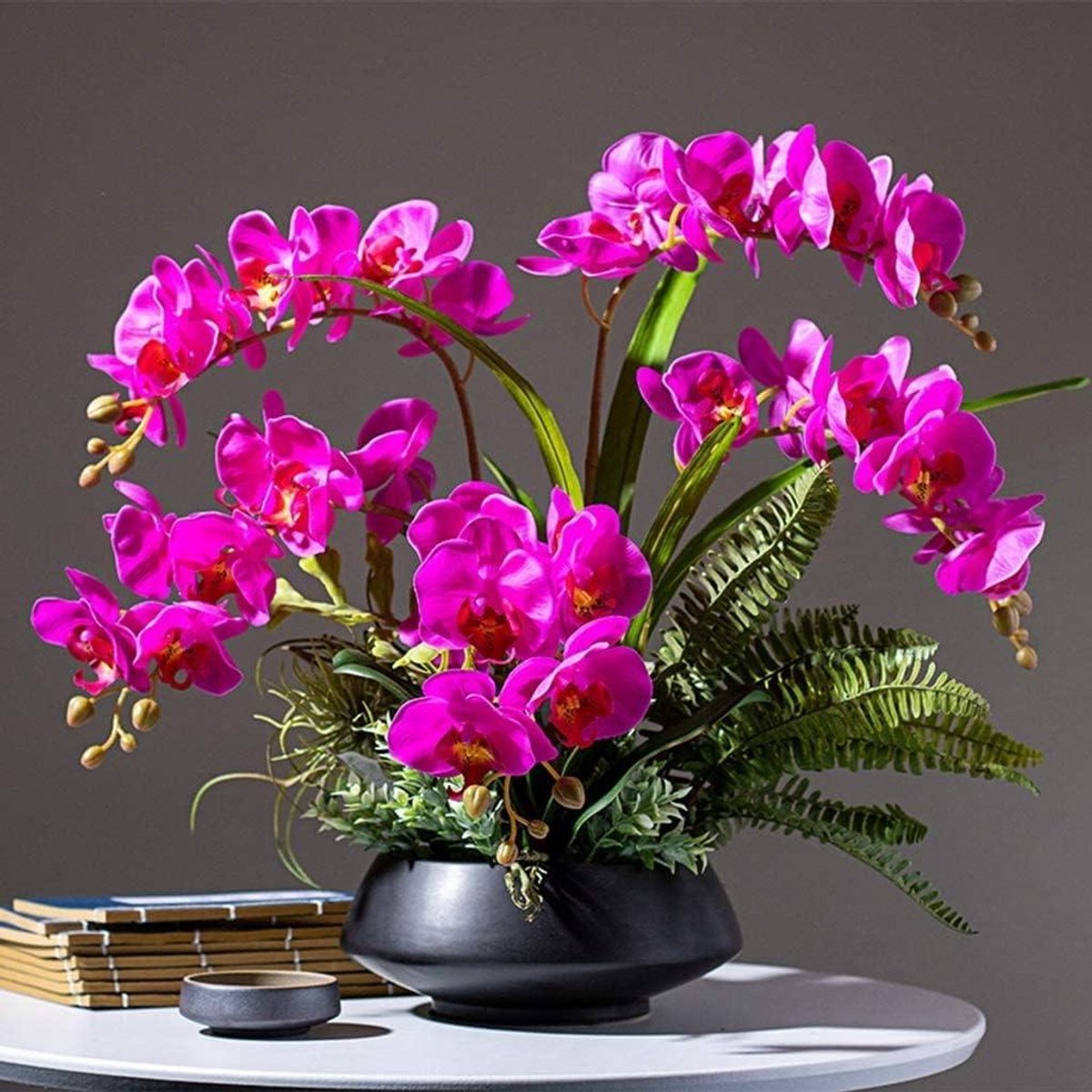 Kunstorchidee Set - Nep Bloemen Vaas - Woonkamer Decoratie - Levensechte Bloemvorm - 50cm Hoog - Wit