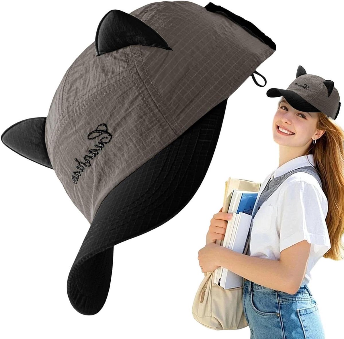 Baseball Cap - Pet Zonnehoed - Bescherming tegen zon - Met kattenoren - 54-59 cm - Zwart