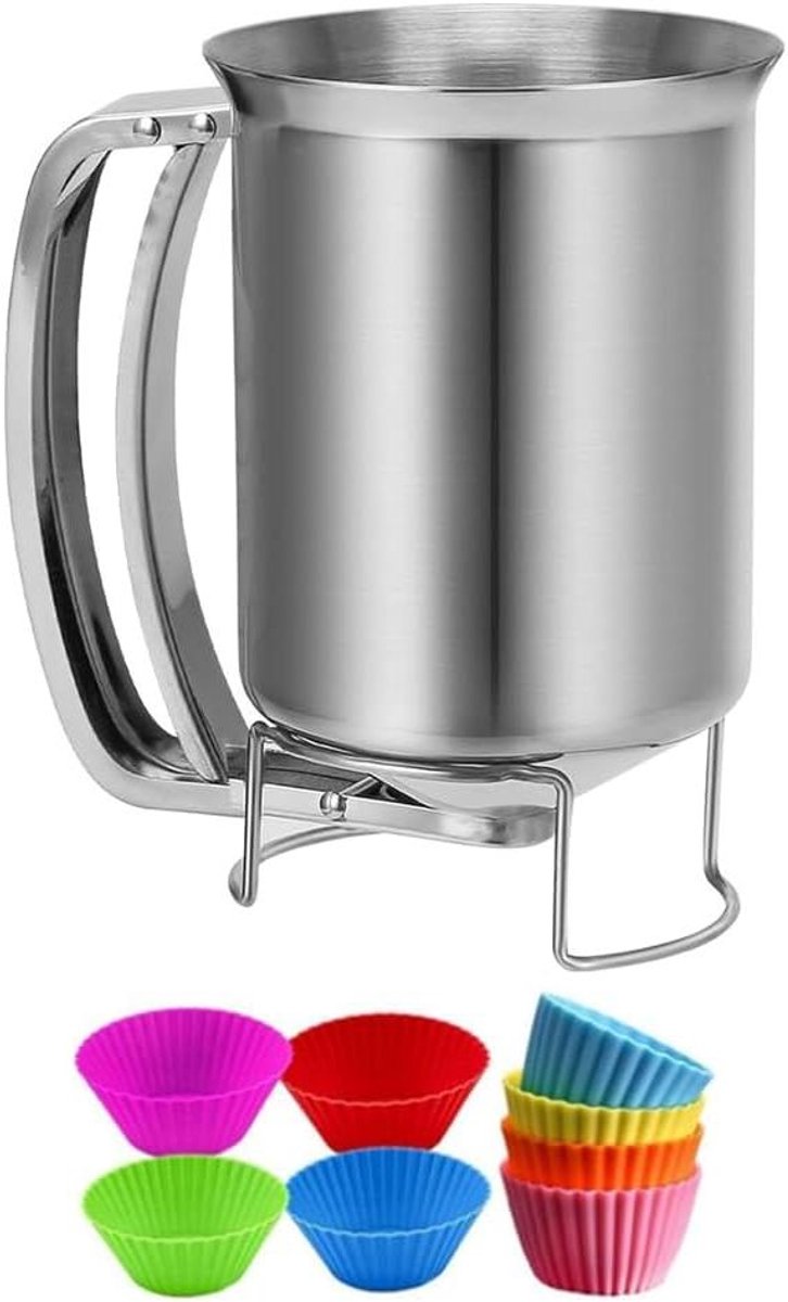 Beslag Dispenser - Pannenkoek Schenker - Bakken en Mixen - Roestvrij Staal - 800Ml - Zilver