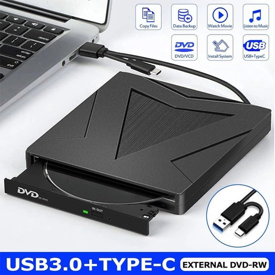 Externe DVD Brander - Dvd-speler Laptop - Films Kijken - Dubbele Poorten - Compact Formaat - Zwart — afbeelding 4