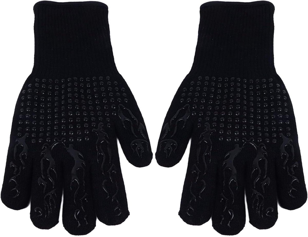 BBQ Handschoenen - Hittebestendige Handschoenen Ovenwanten - Veilig Grillen - Vlamvertragend Materiaal - Lange Manchet - Zwart