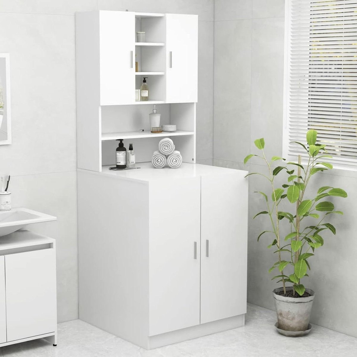 Washing Machine Cabinet, White, 70.5 x 25.5 x 90 cm, for Bathroom, Laundry Room
