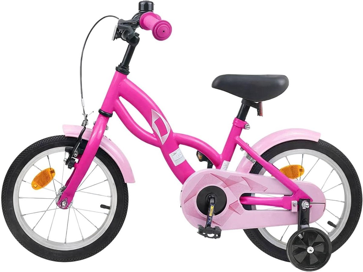 Kinderfiets - Jongensfiets Meisjesfiets - Leren Fietsen - Verstelbaar Zadel Handvatten - 14 inch - Donkerroze
