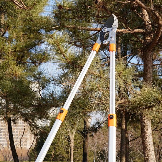 Telescopische Snoeischaar - Lange Snoeier Takkenknipper - Tuinonderhoud Snoeien - Verstelbare Aluminium Handgreep - 97 cm - Oranje Wit — afbeelding 5