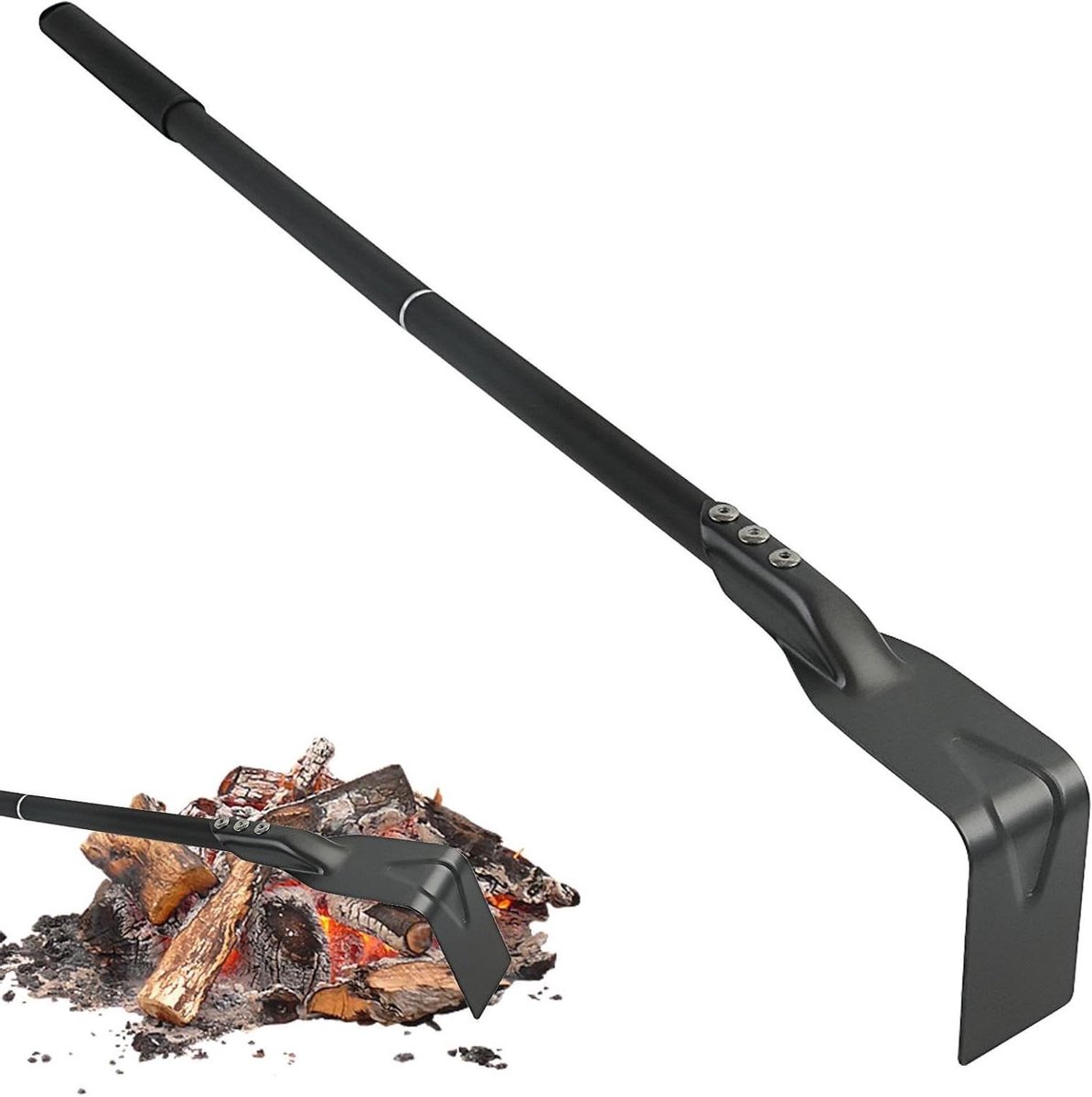 Asschep met Hark - Pizzaoven Schraper - Oven Reinigen - Verlengde Handgreep - 67 cm - Zwart