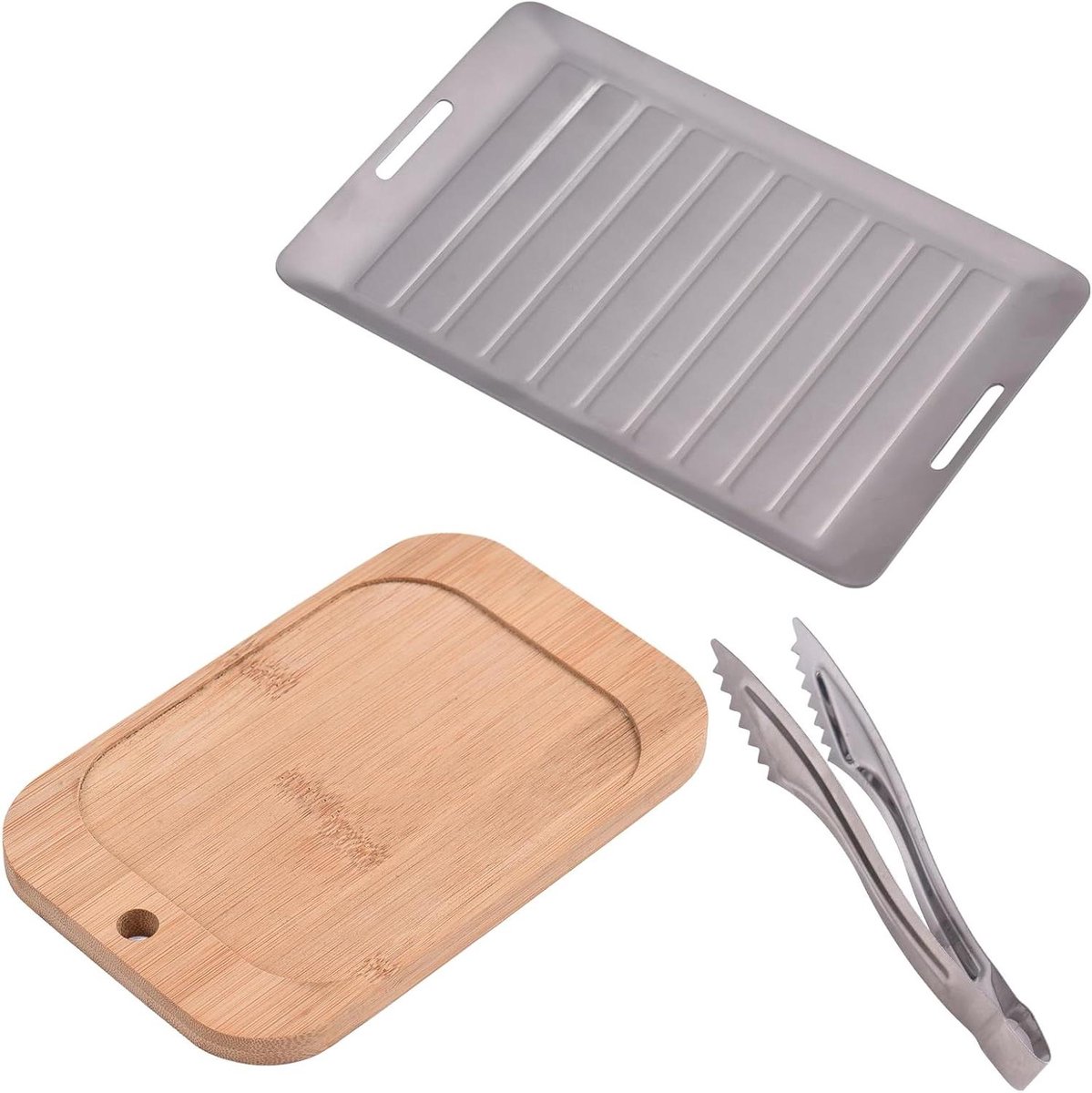 BBQ Gereedschapset - Grill Set - Buiten Koken - Roestvrij Staal Bamboe - 21 x 14 x 2 cm - Zilver