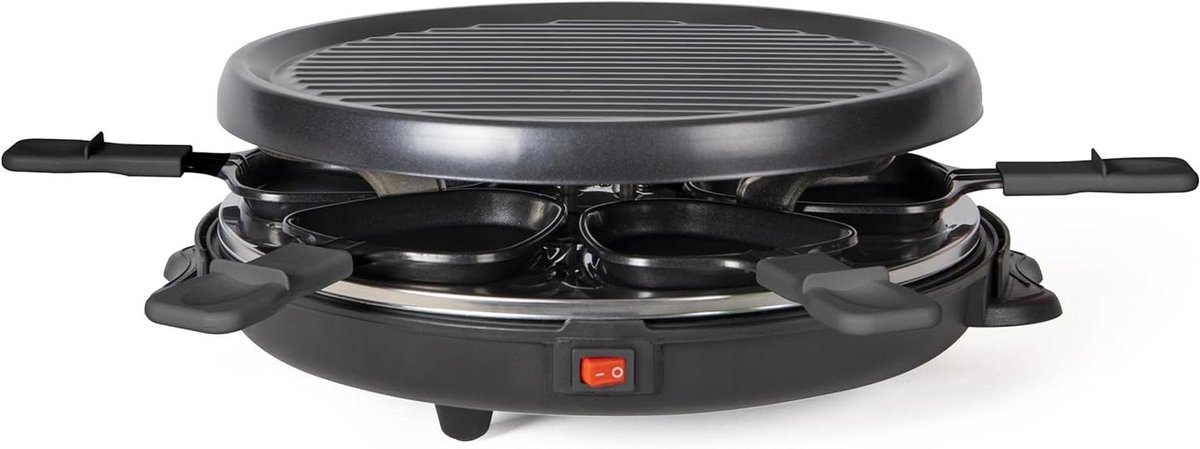 Raclette voor 6 - Binnen Grills - Gezellig Eten - Afneembare Grillplaat - 29 x 29 cm - Zwart