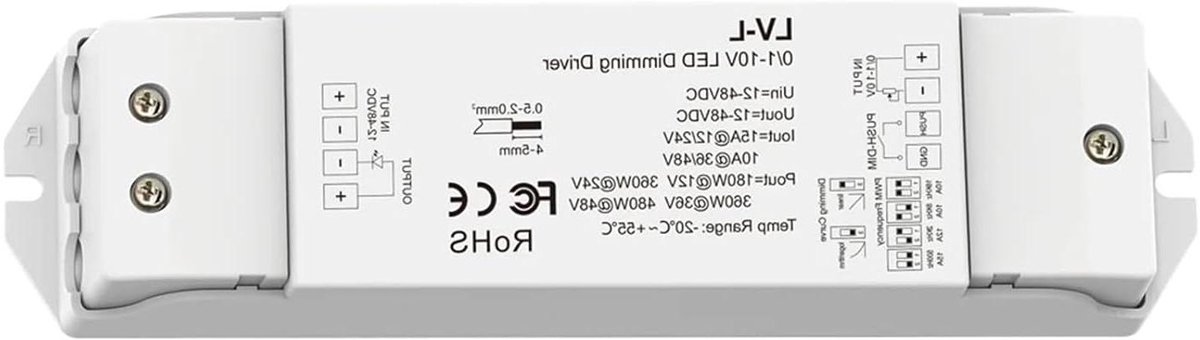 LED Dimmer Controller - 10V Signaal - Verlichting Instellen - Constante Spanning PWM - 12-48V DC - Zwart