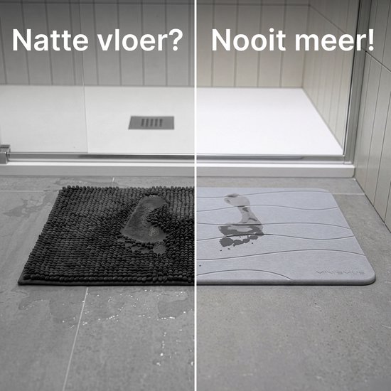 Minismus Diatomite Sneldrogende Badmat 60x40cm - Antislip Douchemat Binnen 30 Seconde Droog - Absorberende Badmat - Douche Mat - Diatomiet Badmat - Stenen Badmat - Badkamer Mat - WC Mat Grijs