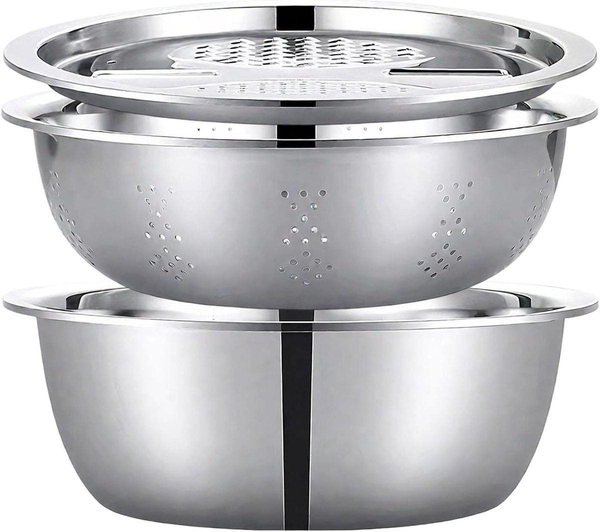 Mengkom set - Keukenkommen rasp - Koken en bakken - Antislip bodem - 25 centimeter - Zilver