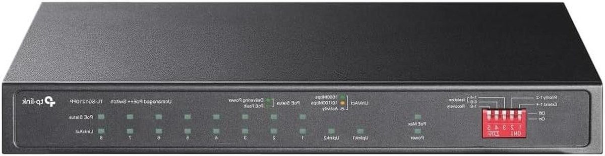 Netwerk Switch - Gigabit Hub - Netwerk Uitbreiding - 8x PoE Poorten - 10 Poorten - Zwart