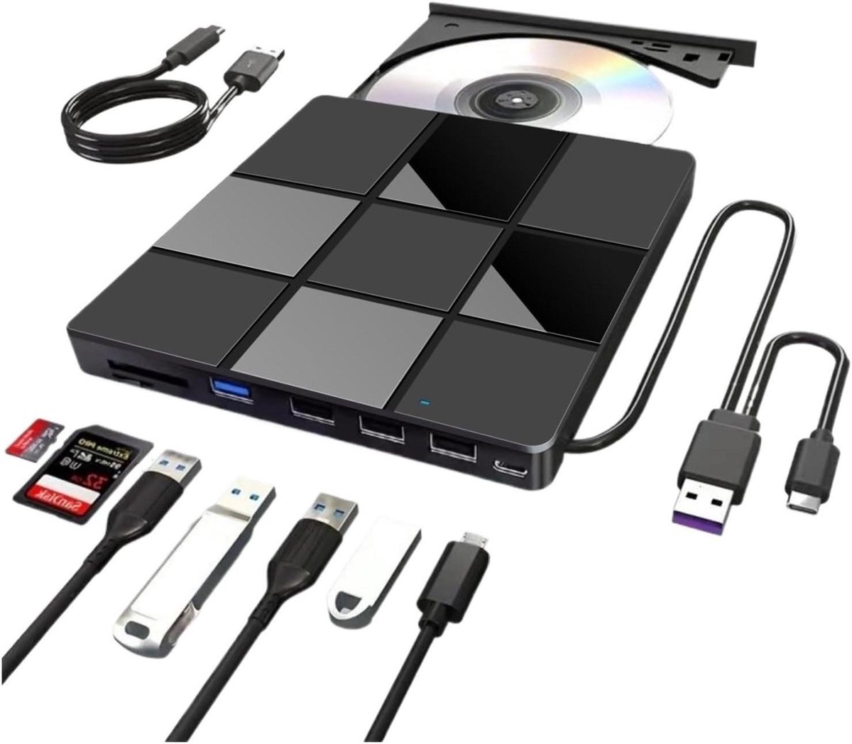 Externe Blu-ray Drive - Optische Lezer - Films Kijken - USB-C 7-in-1 - 4K UHD - Zwart