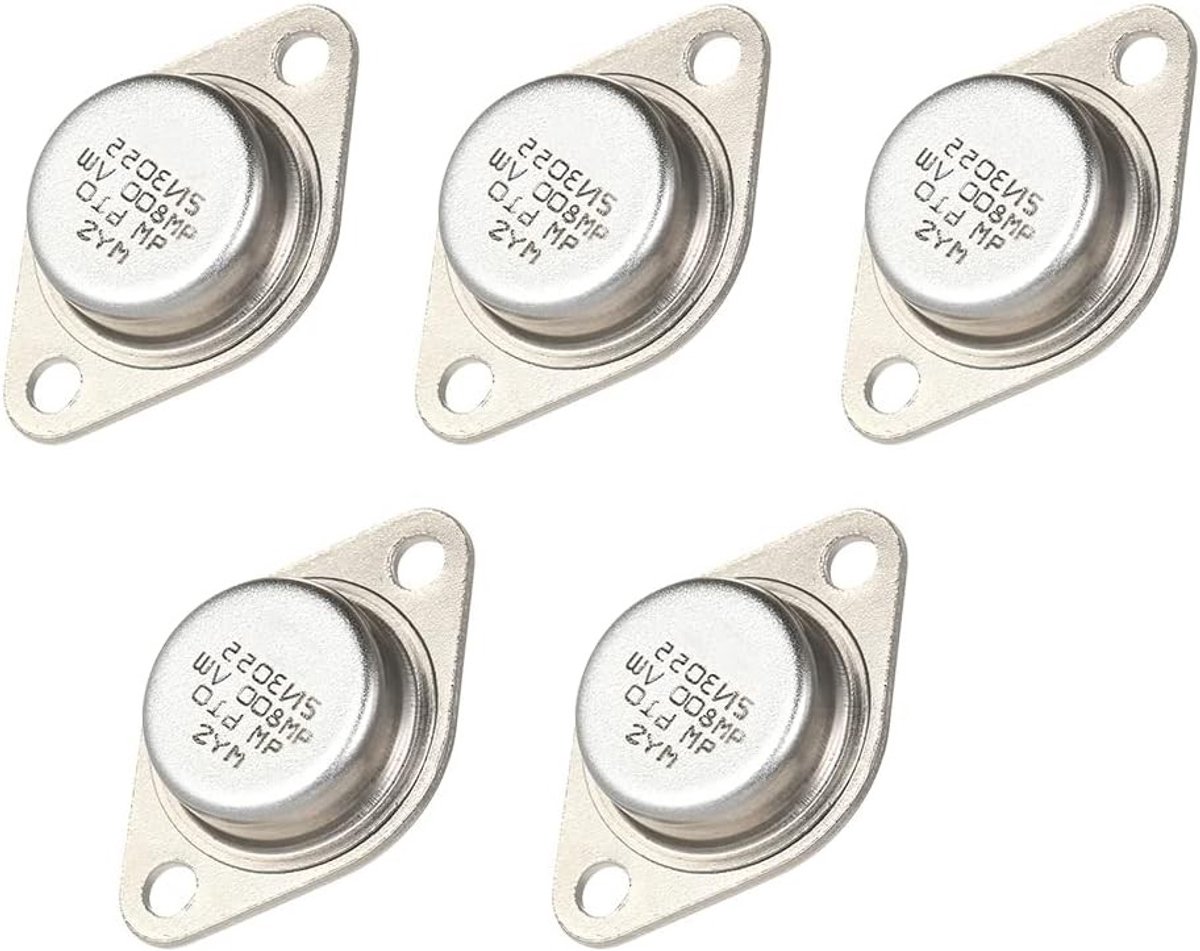 Set van 5 hoogwaardige 2N3055 NPN vermogenstransistors in TO-3 behuizing, 15A/60V voor elektronische projecten