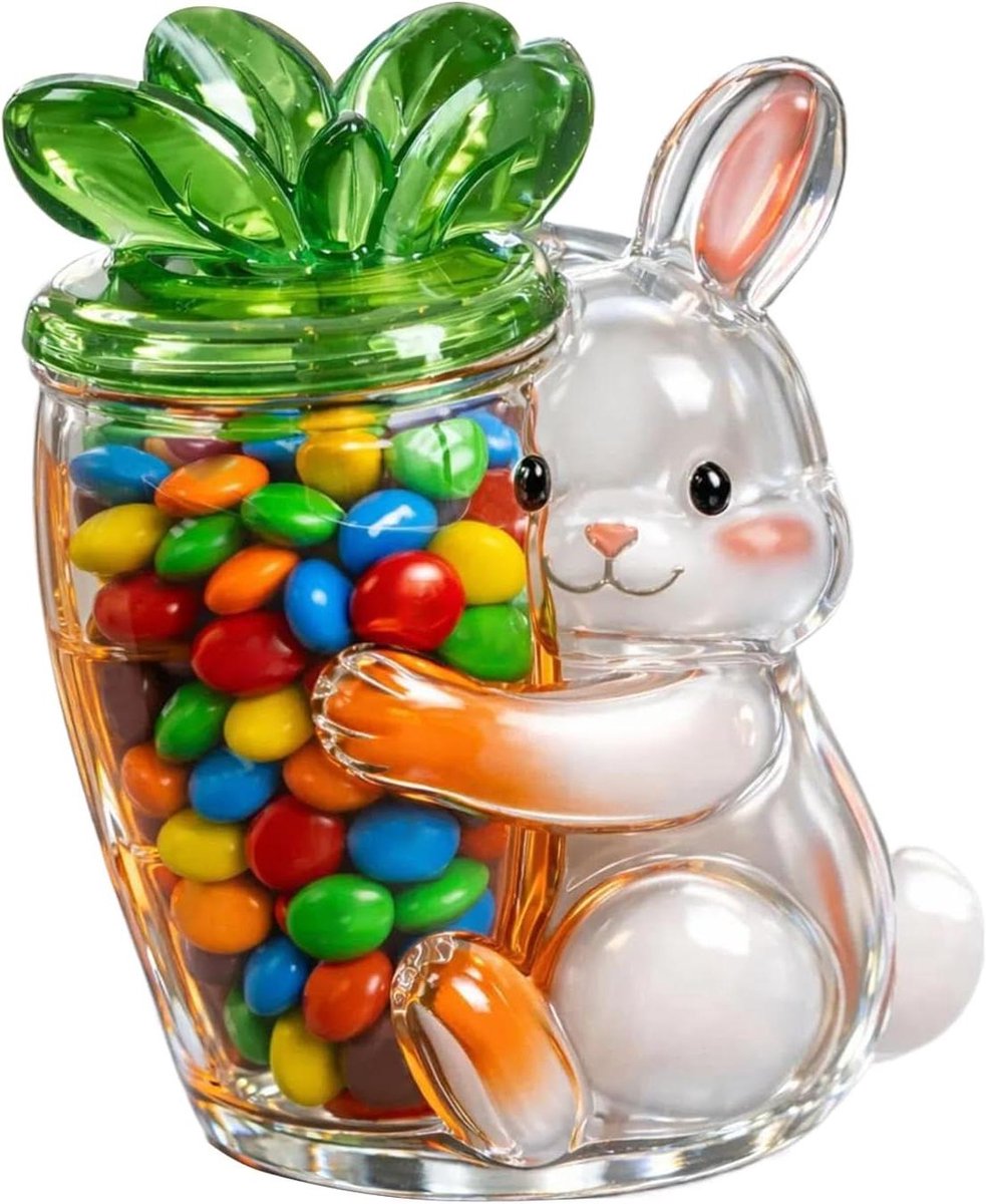 Koekjespot - Opbergpot - Snack Serveren - Charmant Bunny Deksel - 26 x 18 x 6 cm - Wit
