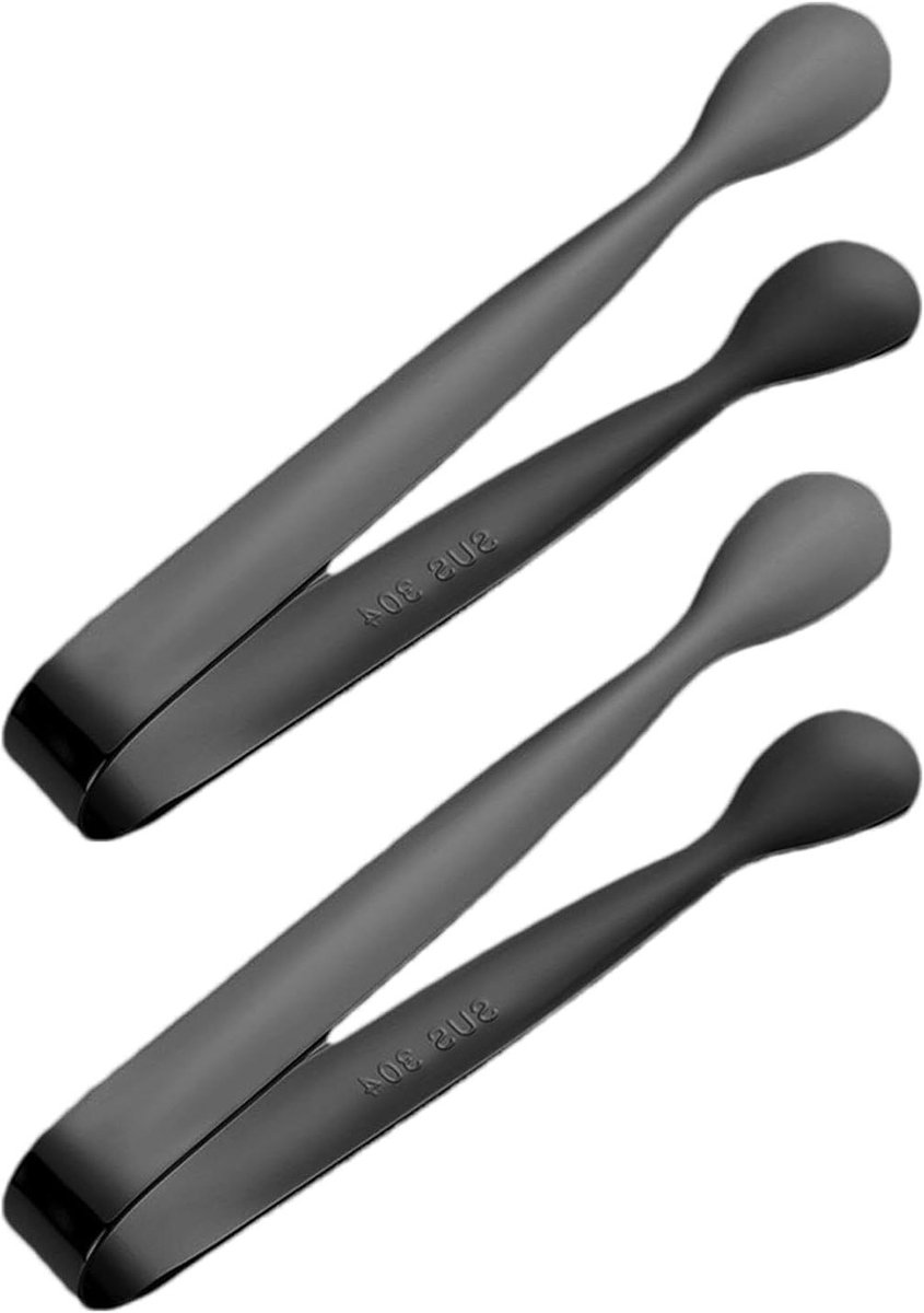 Suikertang 2 stuks - Serveren tang - Feest snacks - Verstelbare kromming - 11 cm - Zwart