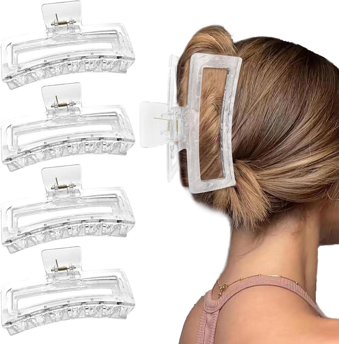 Grote Klauwclips - XL Clips - Haar Styling - Versterkte Grip - 4 Stuks - Transparant
