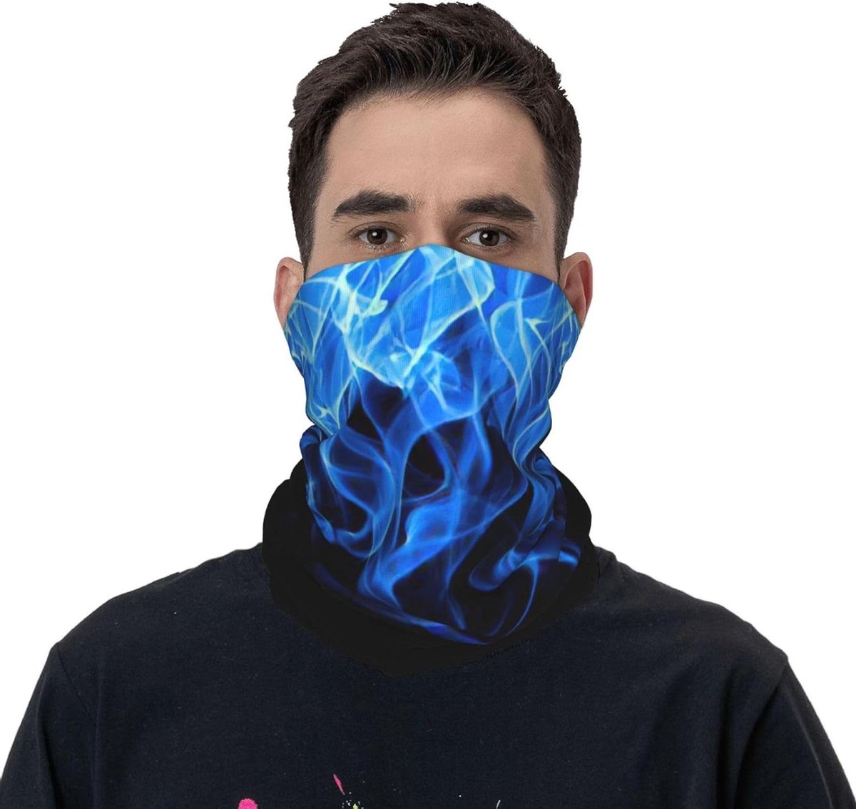 Nekwarmer Gezichtsmasker - Hoofddeksel Sjaal - Buitenactiviteiten Bescherming - Ademende Stof - 26 x 26 cm - Blauwe Vlamprint