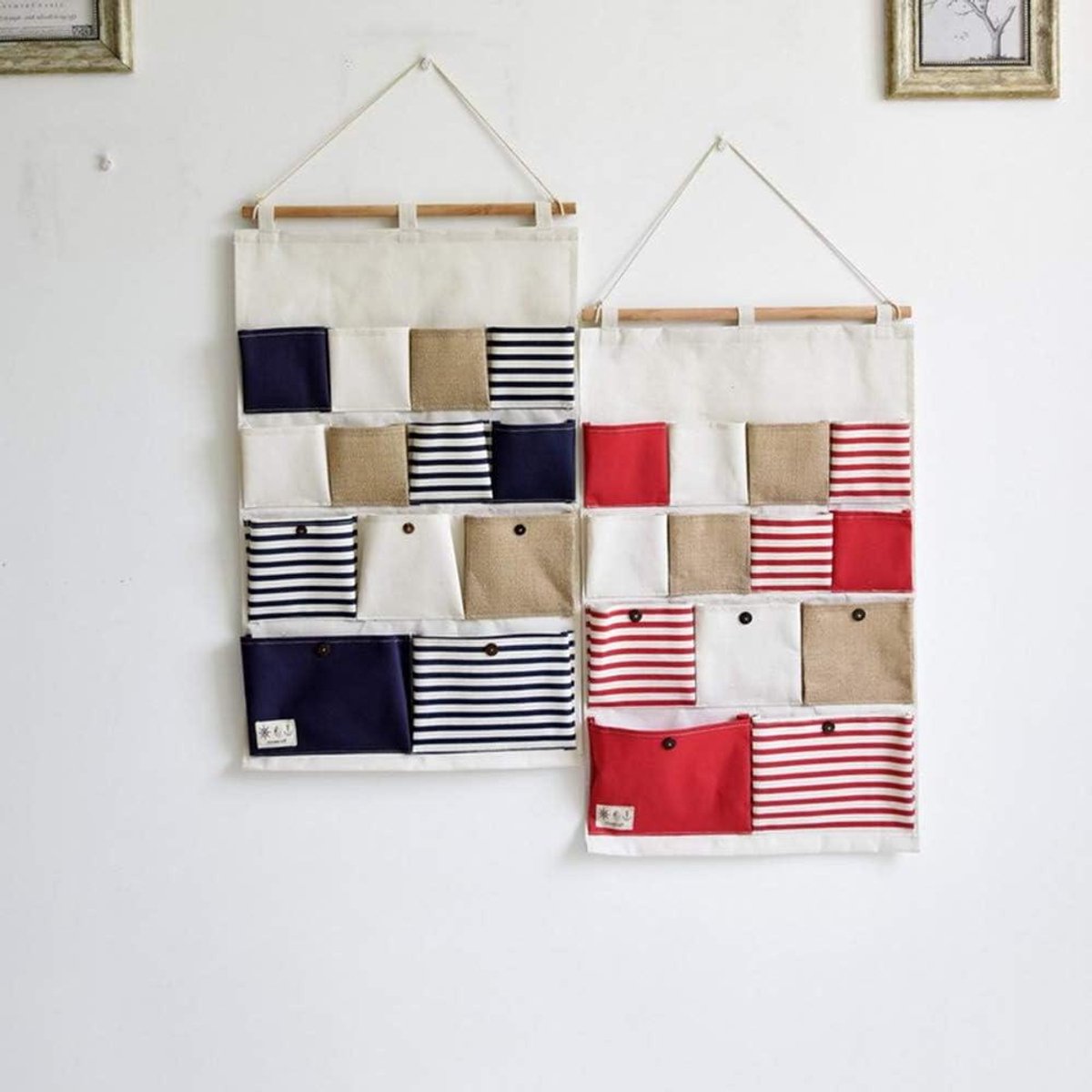 Opbergzak - Wandkast Organizer - Ruimte Besparen - 13 Vakken - 2 Stuks - Rood en Blauw