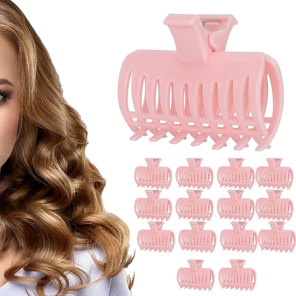 Haarrollerclips Set - Krulspeld Klemmen - Haar Stylen - 15 Delige Set - 6.5 cm Lengte - Roze