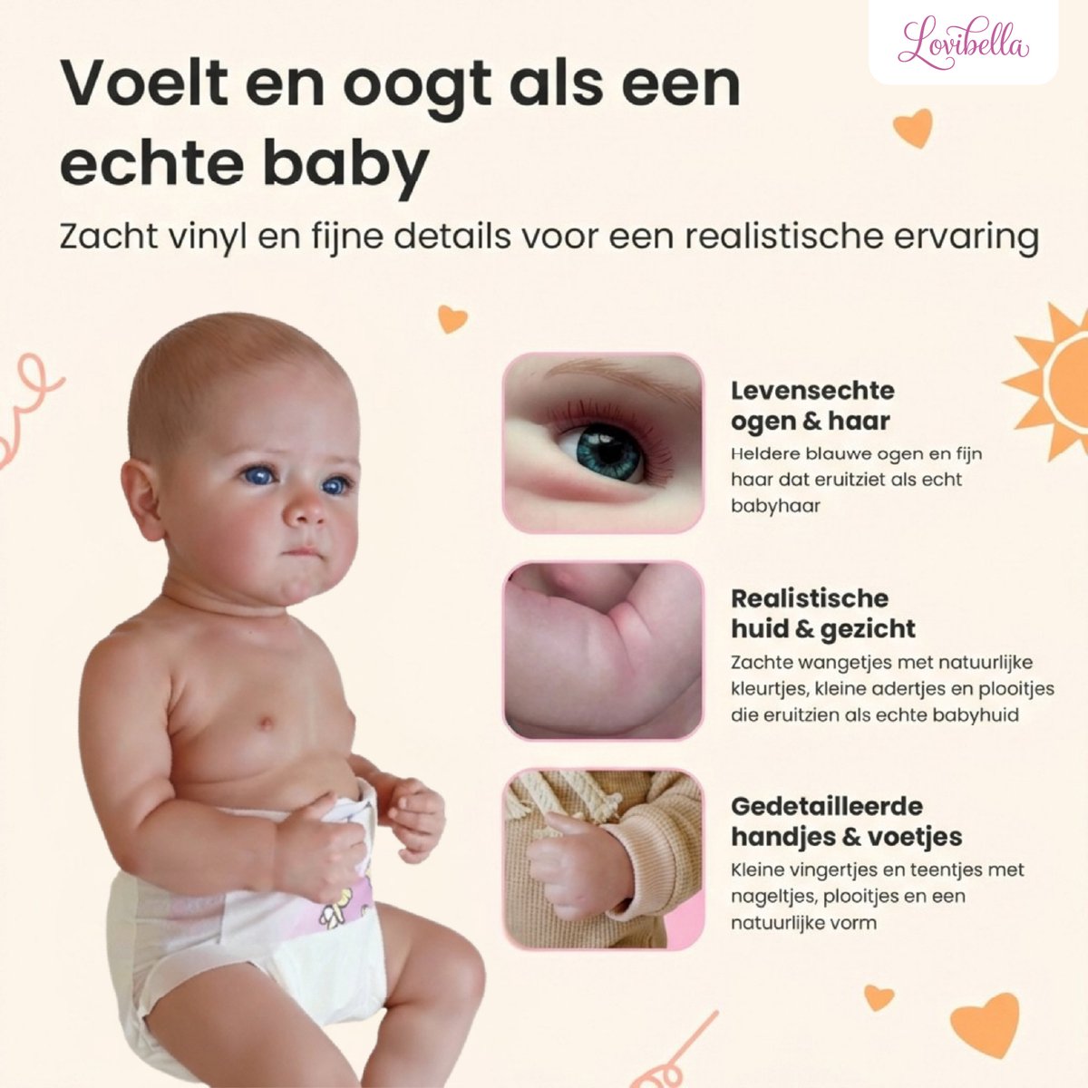 Lovibella® Elara Levensechte Babypoppen - 1,1 Kilo - 45 CM - Reborn Baby Pop - Met Accessoires - Reborn Baby - Reborn Baby Doll - Dementie Pop - Reborn Poppen Meisje - — afbeelding 3