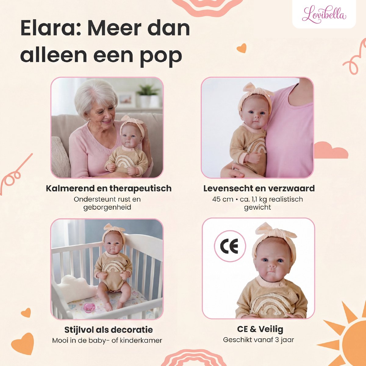 Lovibella® Elara Levensechte Babypoppen - 1,1 Kilo - 45 CM - Reborn Baby Pop - Met Accessoires - Reborn Baby - Reborn Baby Doll - Dementie Pop - Reborn Poppen Meisje - — afbeelding 2