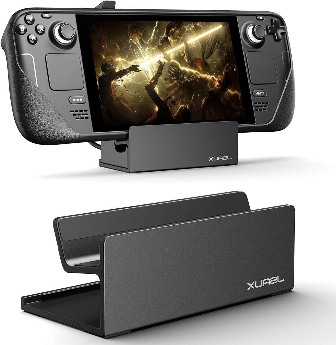 JSAUX Stand Compatible with Official Steam Deck Dock for Steam Deck OLED/ROG Ally with Case, Frosted Aluminum Playstand, Anti-Slip Holder