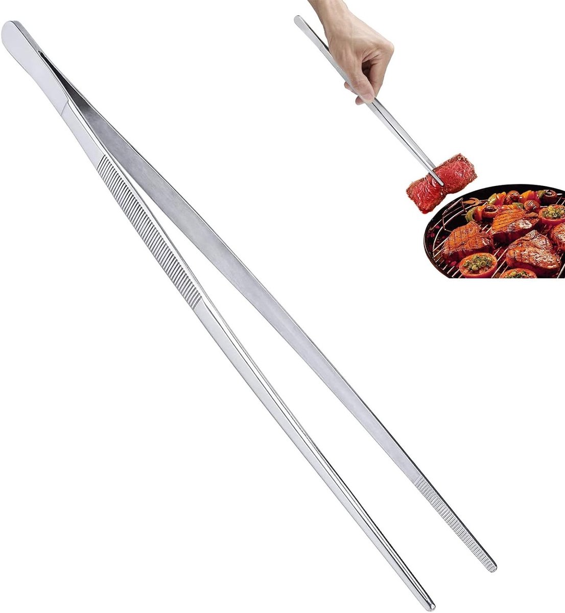 Kooktangen van RVS 30 cm - Lange Handgreep voor Grillen en Bakken van Steaks en Groenten