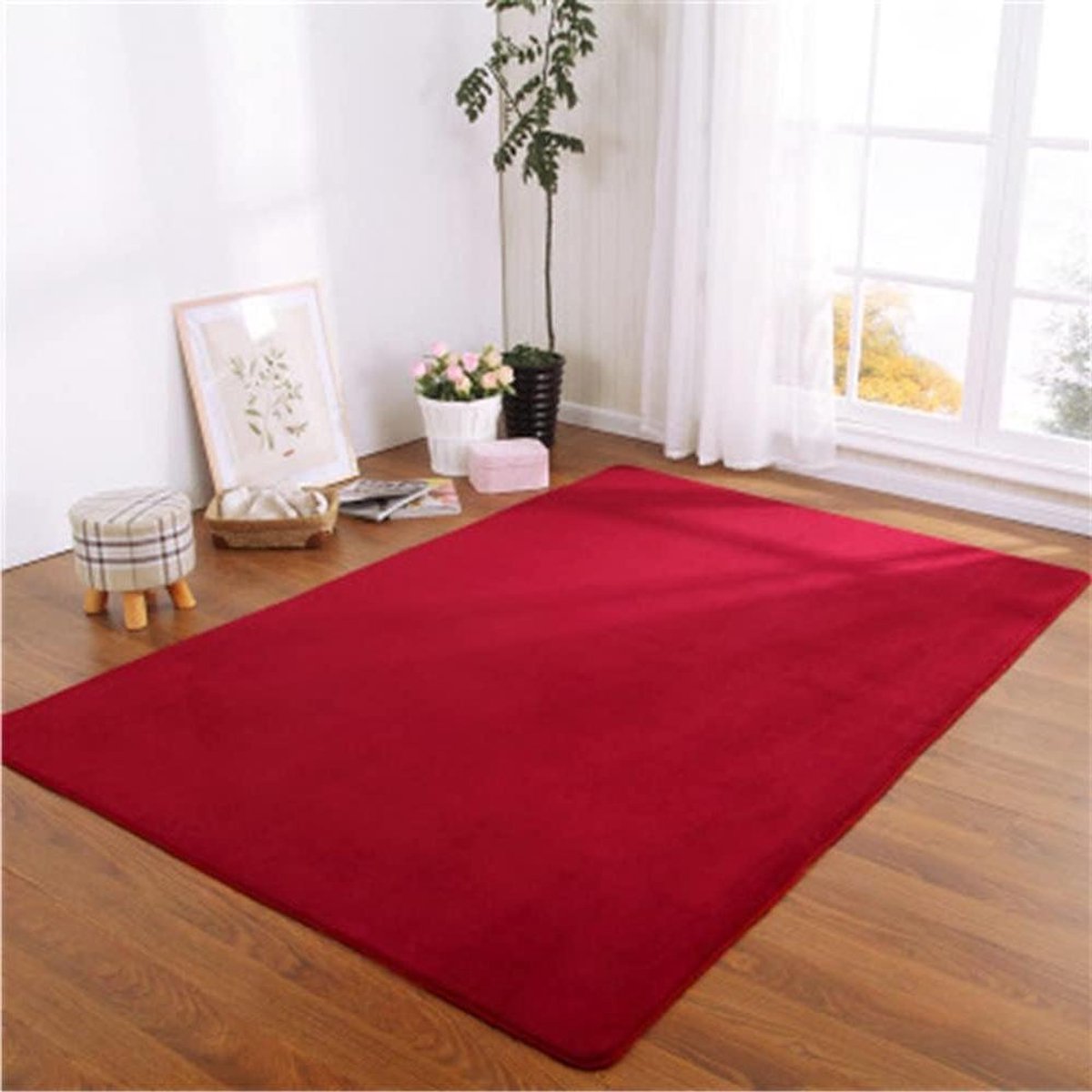 Zacht Vloerkleed - Pluche Tapijt - Woondecoratie - Antislip Achterkant - 90x160 cm - Rood